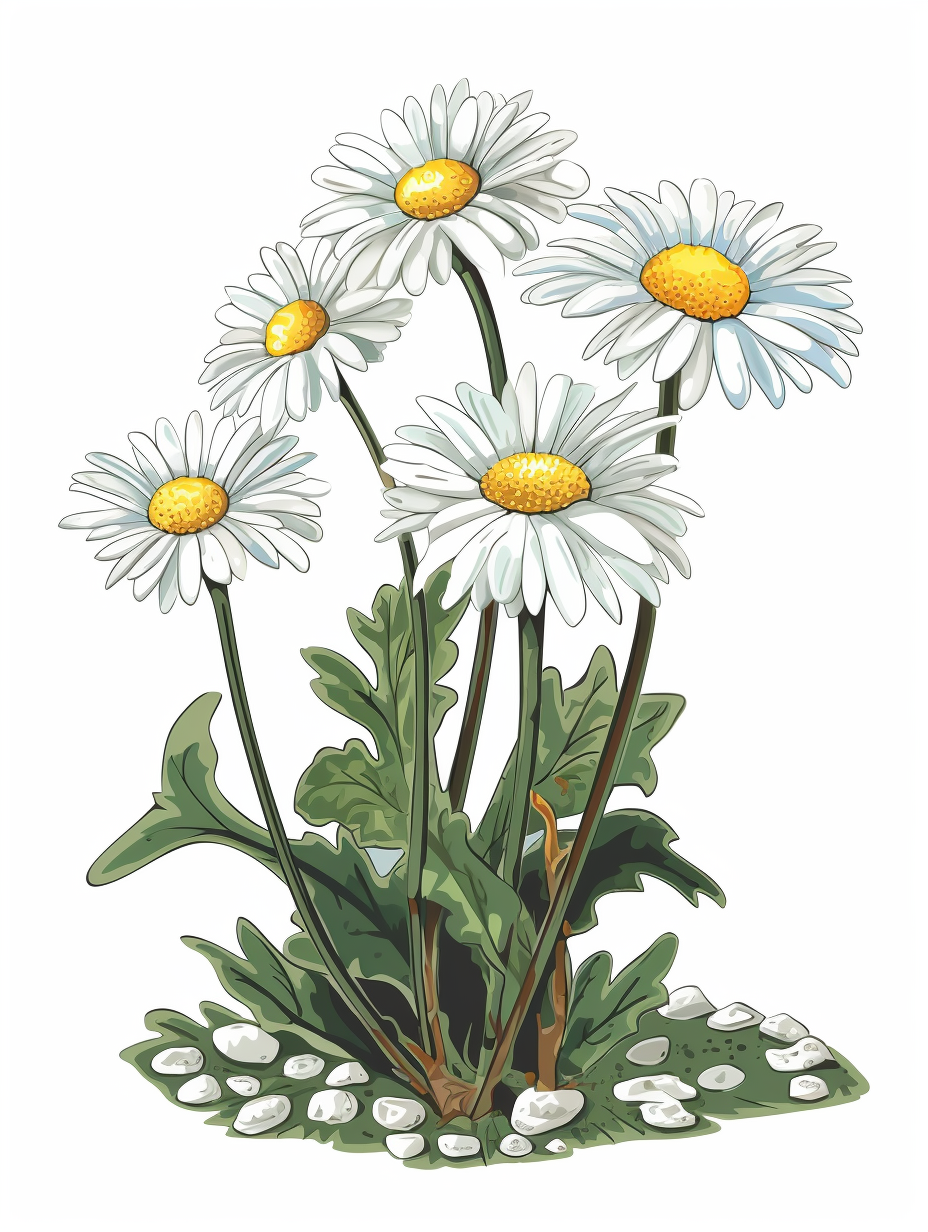 Isometric Sticker Clip Art Of Daisy Flowers, Bellis Perennis, Long Stem 