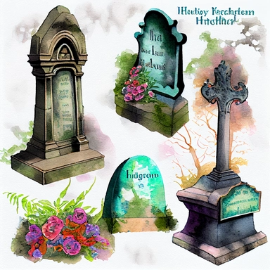 4 victorian watercolor highgate cemetery headstone clipart images