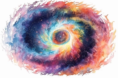 Watercolor, Craft a high-redshift submillimeter galaxy, emitting strong submillimeter radiation due to intense star formation clipart, hd, on a white background, spaced out