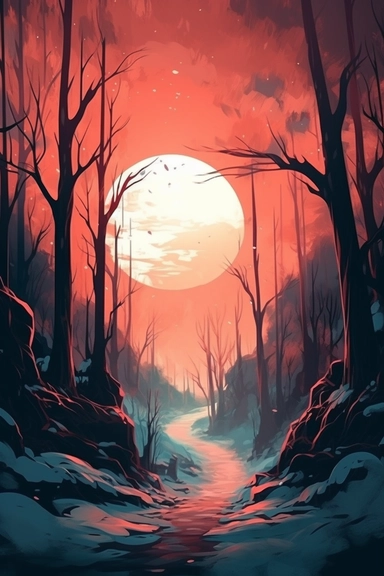 realistic clipart of enchanted winter hell landscape, digital painting