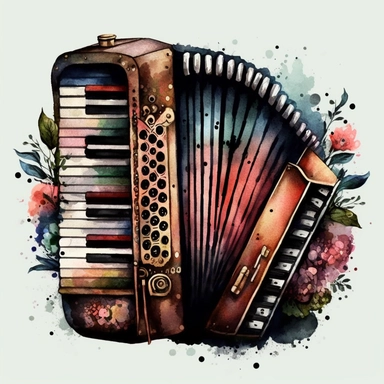 Vintage Accordion Watercolor Clipart, clipart, white background, no watermark, no text, no word