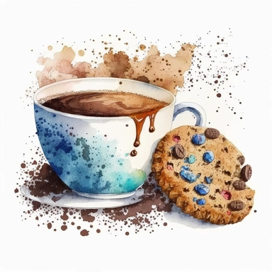 coffee and cookie clipart watercolor white background no caption