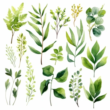 greenery watercolor clipart 12 by 12 inches in white background