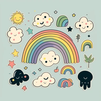 simple vector drawing of a rainbow, clipart, basic shapes, solid colors, joyful, doodle, sticker design, lineart, 2d flat file, silhouette, svg cut file