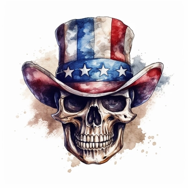 skull with american flag hat, watercolor Illustration clipart, 4K, extremely detailed