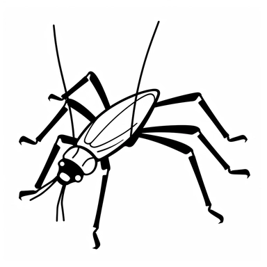 [Theme: bug] true crickets insect, simple clipart, coloring book for kids, minimalist vector line art, thick solid black lines, black and white, isolated on white background