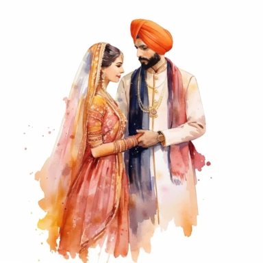 Watercolor hindu bride and groom during anand karaj clipart