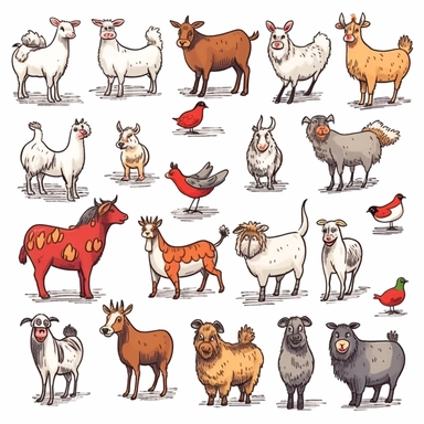 FARM ANIMALS, set of clipart, cartoon style, isolated white background
