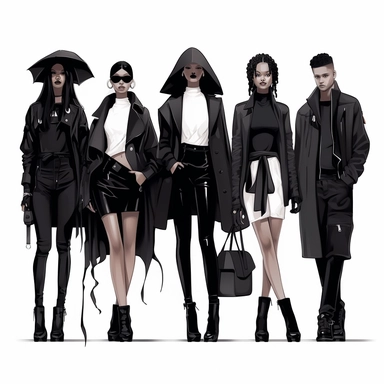black women and men fashion collection by christian dior alexander mcqueen lululemon clipart, isolated on solid white background, png, vector, kawaiicore, influencer,, cyberpunk, negative space, runaway
