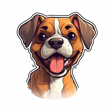 cute Dog Boxer, happy and smiling, bold line, clipart, sticker, white background, no shadow, 8k detail
