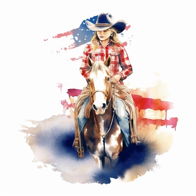 watercolour usa patriotic cowboy girl clipart, hd, on white background, spaced out ar 3:2 s 1000