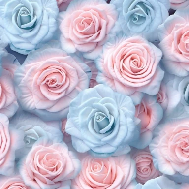 STYLE: 20 Pink Watercolor Roses 3D Clipart, lots of little roses seamless design | GENRE: modern floral | EMOTION: Elegant | SCENE: A seamless pale blue background | TAGS: modern Deco, roses, pattern, clip art, 3D, elegant, beautiful | DESIGN ELEMENTS: Geometric shapes, intricate details | AESTHETIC: modern Sophistication | COMPOSITION: Seamless, repeating pattern with a regular arrangement of elements | COLOR PALETTE: Rich, bold colors of pink and blush with high contrast | PRODUCTION: Digital 