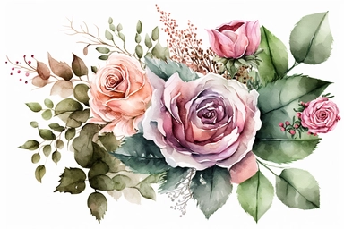 watercolor blush roses bouquet, isolated, white background, clipart