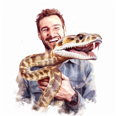 Adorable pet Rattlesnake having happy moment with it's human owner, water color style, clipart, white background