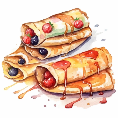 crepes watercolor clipart in white background
