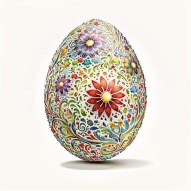 Easter, egg, mandala, only one item, picnic, clipart, white background, watercolor, hyper-realistic, high detail, white background