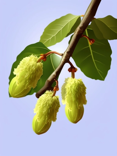 Isometric Sticker Clip Art of Poplar Fruit, children friendly, illustrated in a playful and realistic style, perfect for any special occasion, cut out in the shape of hanging Poplarfruit, with no visible background, giving it the appearance of a sticker, conveying a mystical and whimsical mood, edited with Adobe Photoshop to adjust brightness and contrast, rendered as a transparent PNG file with a high resolution to ensure a crisp and clear image with no pixelation, suitable for various applicat