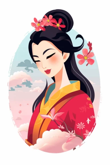 Mulan cartoon, Disney style, clipart, t-shirt design , isolated on solid white background, , png , vector t-shirt design
