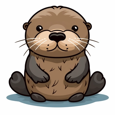 Create a simple clipart of a sea otter with a light brown body and a slightly darker brown fur on its face, arms, and feet. The sea otter should be floating on its back, holding a small rock on its chest with its front paws, and looking directly at the viewer with its big, round, black eyes. The rock should be gray and textured, and the water around the otter should be light blue with some white waves and bubbles.