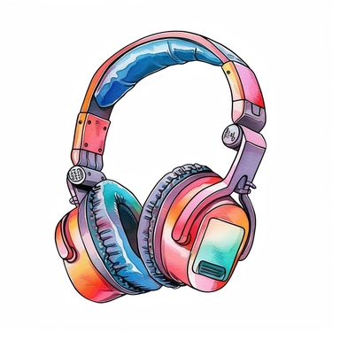 Cute Beautiful Retro 90s Color headphones Watercolor Sublimation Clipart,Cartoon, hyper realistic, intricate detail, illustration style,high solution,on the white background