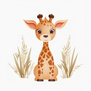 Nursery safari animal, clipart, giraf, cute, white background, grass, no text, no words