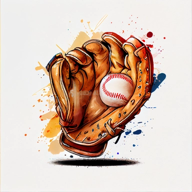 Baseball glove with ball from a splash of watercolor, hand drawn sketch, Illustration clipart, details