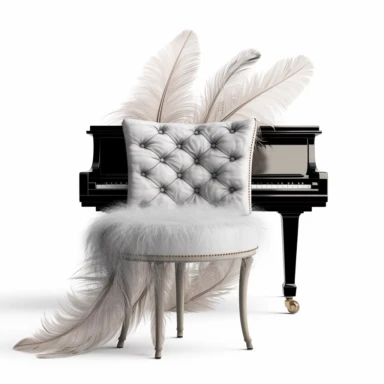 luxury piano seat, one music book feather digital clipart on white background