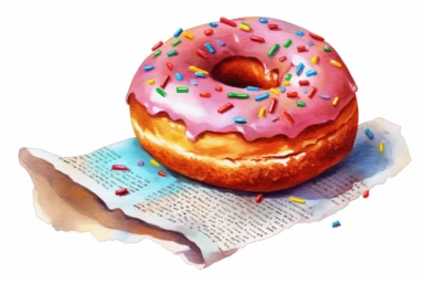 donut on a newspaper illustration clipart, hd, on white background, spaced out