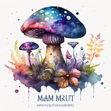 watercolor magic mushroom clipart, dark fantasy, fairy