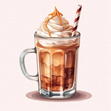 clipart of coffee cup. TRANSPARENT glass coffee cup with ice mocha latte in it. whipcream on top , straw , white background, 2D VECTOR ART ,high detial, 8k