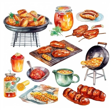 watercolor barbecue clipart , clipart sheet