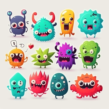 10 cute monster stickers collection, clipart design, cartoon, 4k, white background