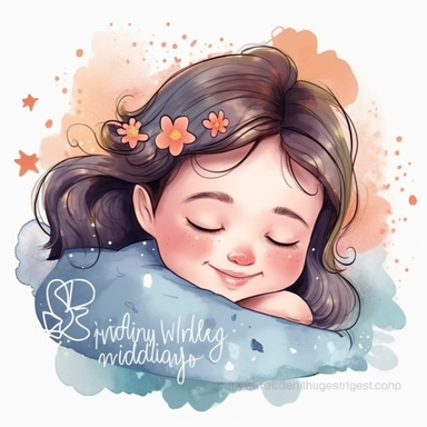 cute girl sleeping, girl with cute face, Sweet Dreams Clipart, Good night, Watercolor, extremely detailed, illustration clipart, white background
