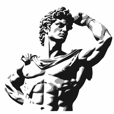 A Greek statue or sculpture, as the name Adonis originally comes from Greek mythology. Adonis was a symbol of male beauty there. Clipart, black and white, simple graphic