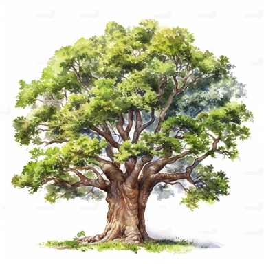 watercolor old fairly oaktree clipart, style of Pieter Wagemans, Isolated on white background