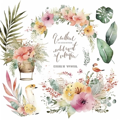 Wild Floral cute feminine Clipart tropical wedding watercolor no background