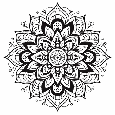 no shading. delicate mandala. no shading. lines and dots. black. simple. clipart. white background