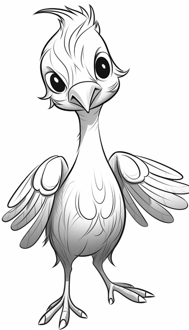 Archaeopteryx, that is clean and simple on a white background, in 2d clipart vector style for adobe illustrator, should express a comic and a cartoon style look, cute and funny, the outer border width must be 4mm, it must be suitable for a coloring book,