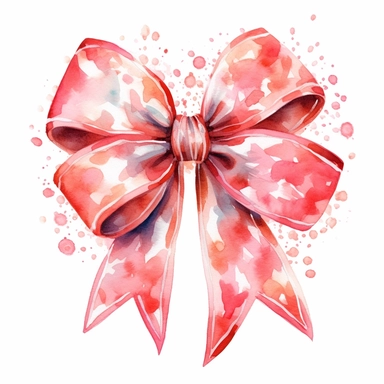 Generate clipart of a magical floral watercolor-style gift bow , in pastel red light tones, high detail, 8k, white background, clipart