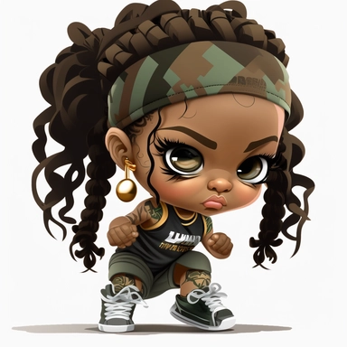Black hip hop chibi athletic girl png clipart, camo color black hip hop runner girl, African American track girl, 3d, white background