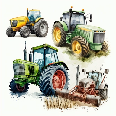 vibrant agricultural vehicles watercolour detailed illustration clipart svg white background
