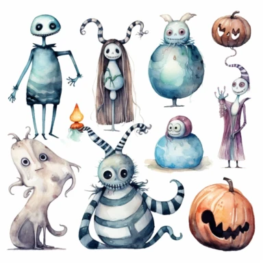watercolor nightmare before christmas characters clipart