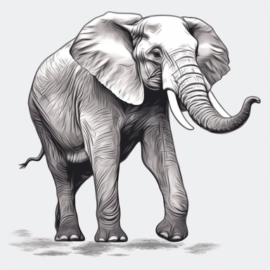 side view of elephant with trunk up. DRAWING, LOGO, BLACK AND WHITE, WILDLIFE, STENCIL, LINE ART TRANSPARENT BACKGROUND, PNG CLIPART