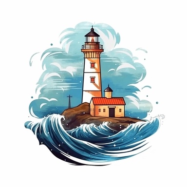 lighthouse With River, Realistic Clipart, Logo Design, High Quality, White Background