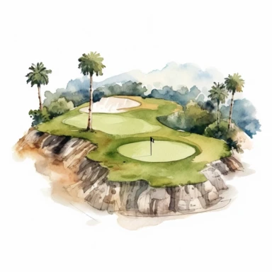 watercolor golf course hole clipart, white background