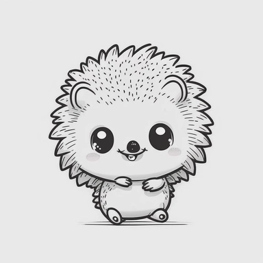 Smiling baby hedgehog anime style white background , thick outline , Create a sketch of a black and white  Cute and adorable cartoon it , fantasy, dreamlike, surrealism, super cute, trending on artstation design, in a minimal and lineal style. The tattoo 