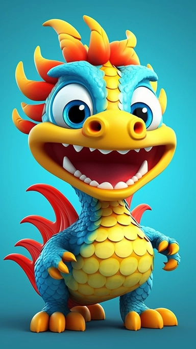 3D cartoon image of Chinese New Year: dragon clip art emoticons, red dragon clip art, relief effect style, light blue and yellow, funny dance, cartoon characters, xbox 360 graphics, anthropomorphic Surrealism, cartoon illusion C4D rendering ultra-high definition,,