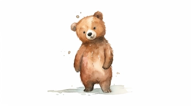 watercolor of a cute clipart bear, full body, smiley face, white clear background, zoom in, HD