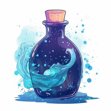 cute fairy tale clipart Magic potion on white background - This magical potion can transform the drinker into any animal they desire. It has a deep blue color and bubbles with an energy that is almost electric. Be sure to drink it at the right time, or risk becoming stuck in that form forever!