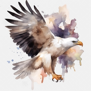 Watercolor white-headed eagle in flight png clipart